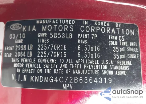2011 Kia Sedona Lx from USA, damaged, VIN KNDMG4C72B6364319
